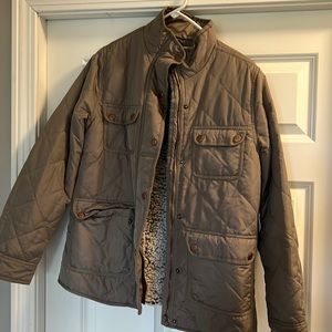 Altar’d State army green quilted jacket with fleece lining.